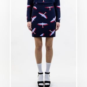 MAISON KITSUNE All Over Bird Skirt Knitteed Wool Cashmere Navy Red Blue Medium